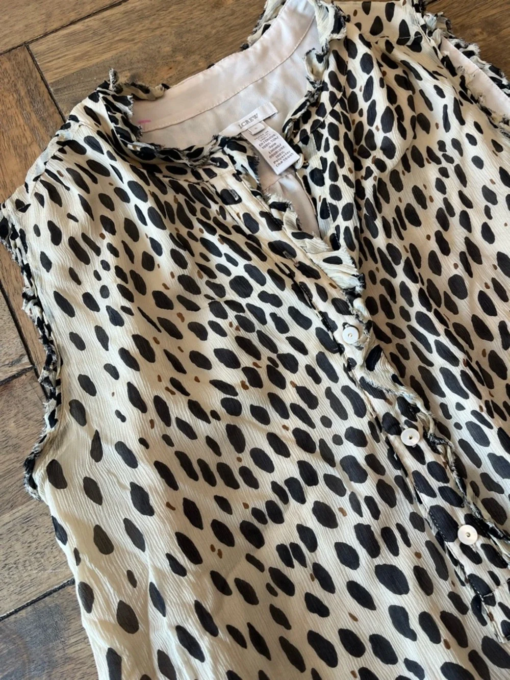 J. Crew Sleeveless Black & Cream Dot Print Silk Blouse - Lightweight Women's Top - Picture 2 of 11